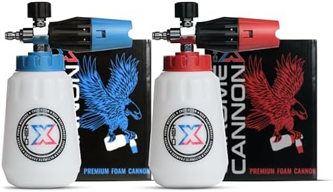 Chem-X Chrome Cannon 2.0 Foam Cannon Kit (Red HDPE 34oz Capacity Bottle + Blue HDPE 34oz Capacity Bottle) by Chem-X