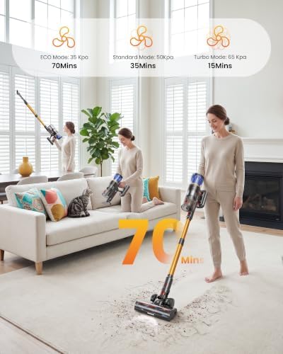 Cordless Vacuum Cleaner for Home, 65KPA 650W 70Mins Stick Vacuum Cordless with Three Suction Modes, Self-Standing&LED Screen, Anti-Tangle Brush, Vacuum Cleaners for Pet Hair/Hardwood Floors/Carpet - Image 3