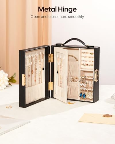Enthralite Portable Travel Jewelry Case: Jewelry Box with Lock and Mirror | Quality PU Leather & Velvet Lined Jewelry Organizer - Large Capacity for Ring Earring Large Necklaces - Birthday Gift for Her - Image 3