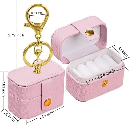 Wedding Ring Bearer Pillows Box for Dog Collar, PU Leather Travel Mini Ring Holder Pouch with Keychain Clip& Buckle Closure, Bridesmaid Gifts Jewelry Storage Case for Women Girls(Pink) - Image 3