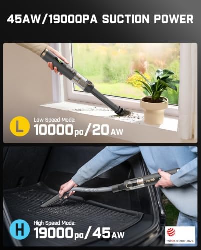 Fanttik Slim V10 APEX Cordless Car Vacuum, 4-in-1 Portable Mini Handheld Vac, Upgraded Smart Digital Display, 19kPa Suction Power, 2 Suction Modes for Small Jobs, Car, Office Desk, Keyboards (Gray) - Image 5