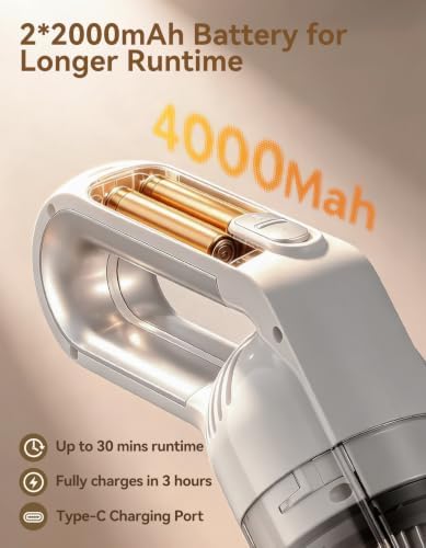 Handheld Vacuum Cleaner, 20000 Pa Car Vacuum Cordless White - Image 3