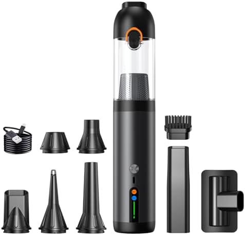 Car Vacuum Portable Cordless,18000Pa 4in1 Portable Handheld Cleaner Vacuum &Air Duster 2 Suction Modes Power Blowing&Inflating, Brushless Motor Vacuum with Multi Nozzles for Car,Keyboards, Office,Pet by FORETOO