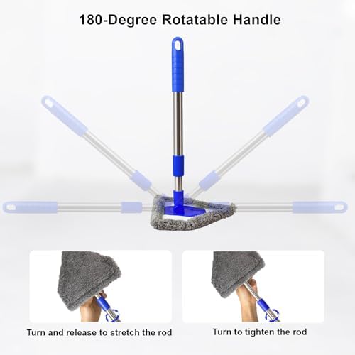 Windshield Squeegee Car Cleaning Tool, Equipped with 4 Reusable and Washable Ultra-Fine Fiber Pads, 13-16.7 inches Extendable Handle Can Rotate 180° Suitable for Car Glass and Household Windows - Image 2
