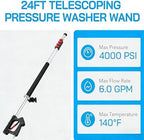 Hourleey 24 FT Telescoping Pressure Washer Wand, Power Washer Extension Wand with Brush Head, Gutter Cleaner, 3 Curve Wands, Adjustable Support Belt, Pivoting Coupler, 7 Spray Nozzles, 4000 PSI - Image 3
