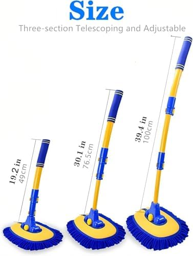 MVEQRRN 15°Curved Chenille Car Wash Brush Mop with Long Handle(Blue) - Image 2
