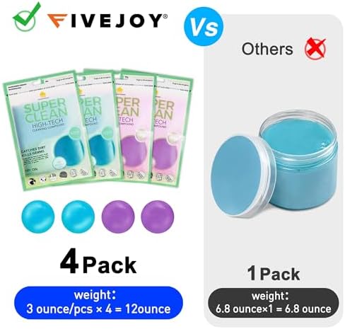 FiveJoy Car Cleaning Gels, 4-Pack Universal Auto Detailing Tools Car Interior Cleaner Putty, Dust Cleaning Mud for PC Tablet Laptop Keyboard, Camera, Printers, Calculator - 320g (2.8oz/pcs) - Image 3