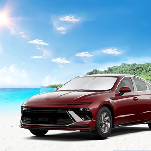 Custom Fit Sonata Windshield Sunshade for 2020-2024 2025 Hyundai Sonata Front Window Retractable Shades Cover for Windshield Sun Visor Protector 210T Reflector Blocks UV Rays Cooler Car Accessories by INSAUTO