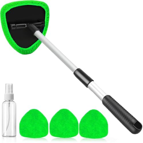 desin Windshield Cleaning Tool, Car Window Cleaner Windshield Cleaner with 4 Reusable and Washable Microfiber Pads and Extendable Handle Auto Inside Glass Wiper by DESIN