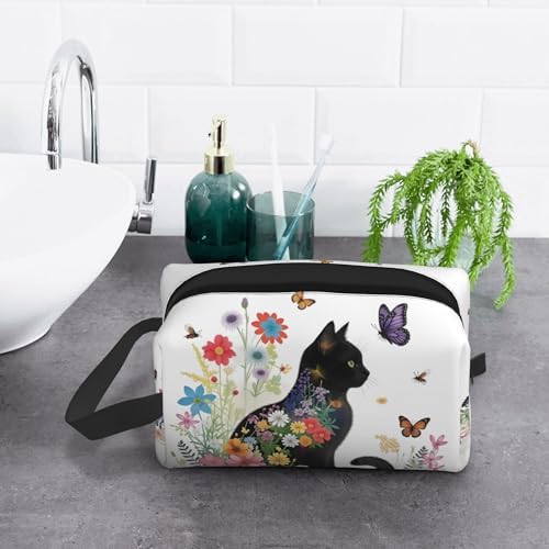 Floral Cat Silhouette Makeup Bag - Durable 600D Oxford Fabric Travel Cosmetic Bag, Shockproof Foam Padded Toiletry Organizer for Gym & Daily Use 10x6.2x4.9 Inch - Image 6
