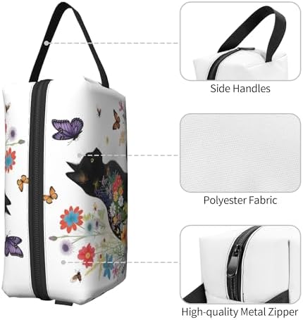 Floral Cat Silhouette Makeup Bag - Durable 600D Oxford Fabric Travel Cosmetic Bag, Shockproof Foam Padded Toiletry Organizer for Gym & Daily Use 10x6.2x4.9 Inch - Image 3