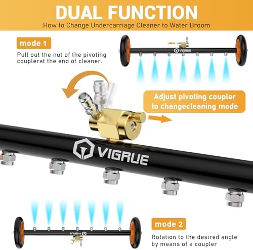 VIGRUE 2-in-1 Undercarriage Pressure Washer Attachment,24 Inch Pressure Washer Water Broom with 7 Nozzles, Under Car Washer Cleaner with 3 Pieces Extension Wand,4000 PSI,Orange - Image 3