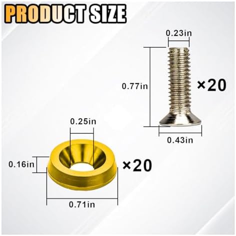 smilfuy 20PCS Aluminum Bumper Fender Washer Stainless Steel Bolts, Yellow - Image 2