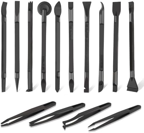 14 Pcs Plastic Crevice Cleaning Tool Car Detailing Spatula Set Black Scraper Tool Non-scratch Small Putty Knife Anti-static Tweezers for Tight Spaces by Unknown