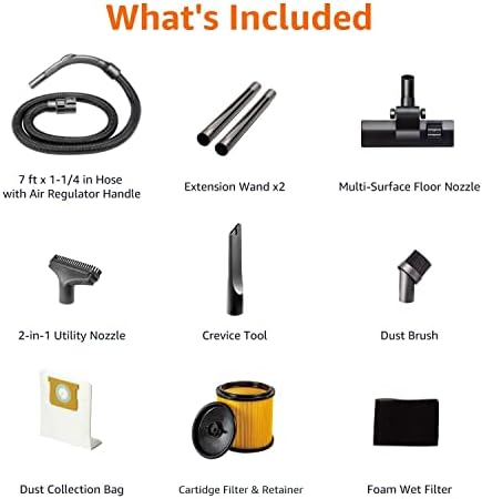 Amazon Basics Wet Dry Shop Vacuum Cleaner, 6 Gallon, 3.5 HP Stainless Steel, with Filter, Grey/Black - Image 4