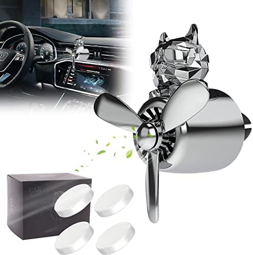 Car Air Freshener Cute Cartoon Bulldog Pilot Car Diffuser Rotating Propeller Automotive Air Outlet Fan Creative Funny Car Perfume Decoration Cool Car Accessories (Silver) by Jimtyee