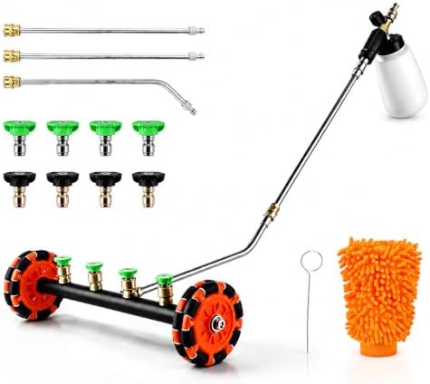 16" Undercarriage Pressure Washer Water Broom with Foam Cannon - 360° Omnidirectional Wheels,4000 PSI Car Undercarriage Cleaner,1/4" Quick Connect, 8 Nozzles + 3 Extension Wands by Ryansunoro