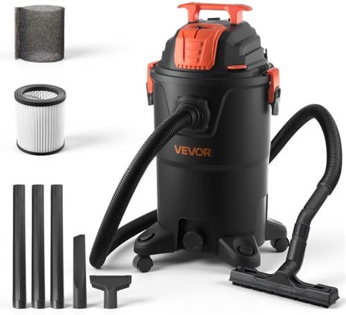 VEVOR Shop Vac, 8 Gallon Wet Dry Shop Vacuum, 4.5 Peak HP Portable with One-Button Self-Cleaning, Dual-Filter, 900W Input Power, 1.25in x 7ft Hose, 9.8ft Cord for Jobsite, Workshop, Garage, Home by VEVOR