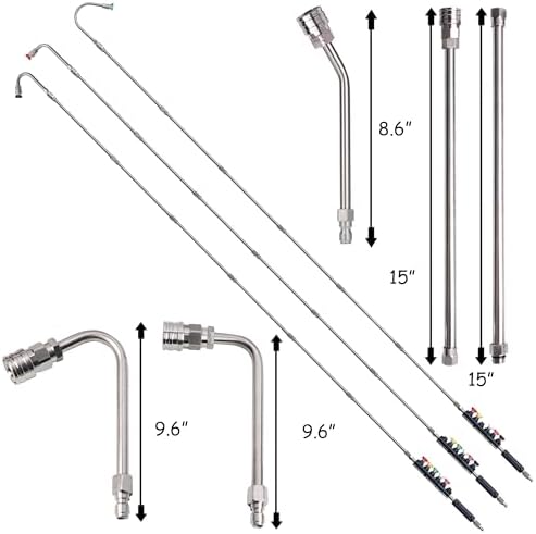 Hourleey 9 Pack Pressure Washer Extension Wand Upgrade Power Washer Lance with 6 Nozzle Tips, 30°,90°,120° Curved Rod, 1/4" Quick Connect, 4000 PSI - Image 3