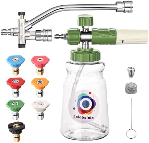 Dual Connector Accessory with Pressure Washer Foam Cannon, Balabulala Pressure Washer Double Tip Attachment for Foam Blaster with with 5 Power Washer Sprayer Nozzles, 1/4" Quick Connect, 3600 PSI by Balabulala