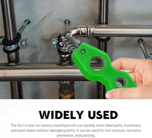 4 in 1 Car Battery Cleaning Brush, Battery Terminal Cleaner, Anti-Rust Auto Battery Cleaner with Steel Wire, Car Accessories Vehicle Machine Parts Clean Tools for Most Vehicles (Green) - Image 6