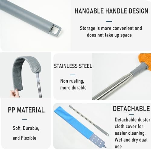 100 inches Retractable Gap Dust Cleaner Cleaning Tools with 4 Microfiber Dusting Cloths Long Handle, Washable and Retractable Duster Brush for Cleaning Under Appliances Furniture Couch Fridge - Image 3