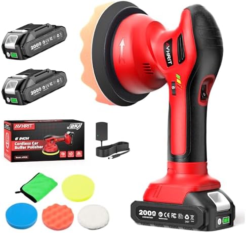 6 Inch Cordless Car Buffer Polisher kit w/ 2x2000mAh 21V Batteries by Avhrit