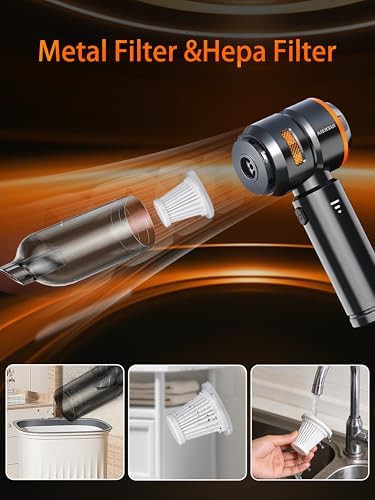 Super-Powered car mini Vacuum Cleaner 80,000RPM, Four-in-one: Blower, Vacuum Cleaner, air Extractor, and Pump. Handheld dust Collector, Handheld dust Blower, Hair Dryer, Cordless (Orange) - Image 6