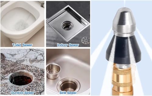 2 Sets Pressure Cleaning Machine - Sewer Nozzle Set, Front & Rear Nozzles, Stainless Steel 1/4" Quick Connector, 5000 PSI - Image 3