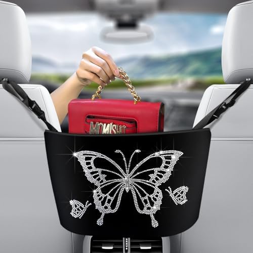 Rhinestone Leathe Purse Net Pocket Handbag Holder - Bling Netting Bags for Car, Pet, Kids Barrier (Black) by Murimt