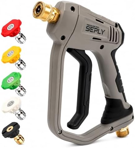 Pressure Washer Short Gun 5000 PSI with 5 Nozzle Tips, M22-14mm Fittings, Heavy Duty Power Washer Spray Gun with Ergonomic Handle for Car Wash, Detailing, and Cleaning by SEPLY