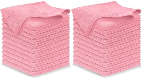 USANOOKS Microfiber Cleaning Cloth Light Pink - 24 Pcs 12.5"x12.5" - High Performance - 1200 Washes, Ultra Absorbent Towels Weave Grime & Liquid for Streak-Free Mirror Shine - Car Washing Cloth by USANOOKS