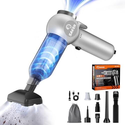 Saker Car Vacuum Portable 6-in-1 Cordless Vacuums, 20000PA SW102 Silver by Saker