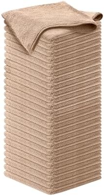 USANOOKS Microfiber Cleaning Cloth - Beige - 50Pcs (12.5x12.5 inch) High Performance - 1200 Washes, Ultra Absorbent Car Towel Traps Grime & Liquid for Streak-Free Mirror Shine - car Washing Cloth by USANOOKS
