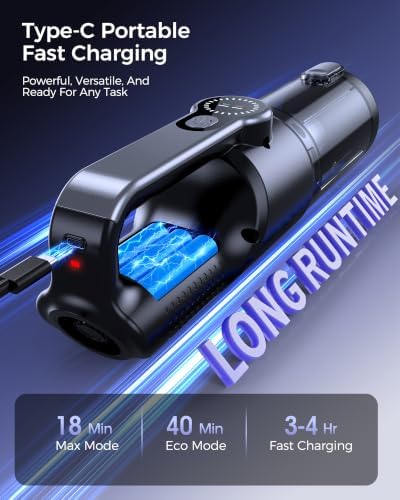 Cordless Handheld Vacuum Cleaner, 2-in-1 Vacuum & Blower, 36000Pa Suction Brushless Motor, Car Vacuum with LED Light, Lightweight, Portable for Car, Home, Office and Outdoor Use, Black - Image 3