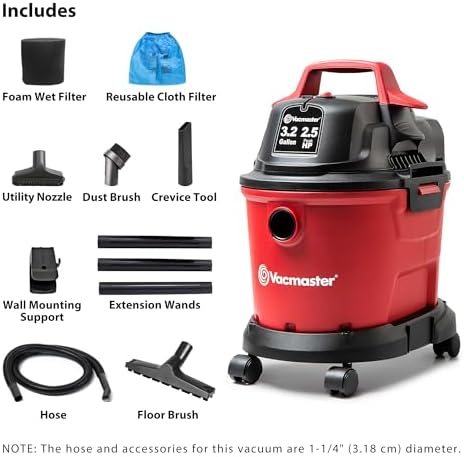 Vacmaster VHB305M 1101 3.2-Gal 2.5 Peak HP Compact Wet/Dry Vacuum Red - Image 2
