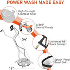 18" Dual Handle Pressure Washer Surface Cleaner with 4 Wheels, 4000 PSI Max Stainless Steel Surface Cleaner for Pressure Washer, 3/8" Inlet Connector, for Concrete, Patio, Sidewalk, Deck - Image 2
