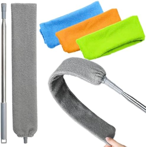 100 inches Retractable Gap Dust Cleaner Cleaning Tools with 4 Microfiber Dusting Cloths Long Handle, Washable and Retractable Duster Brush for Cleaning Under Appliances Furniture Couch Fridge by Unknown