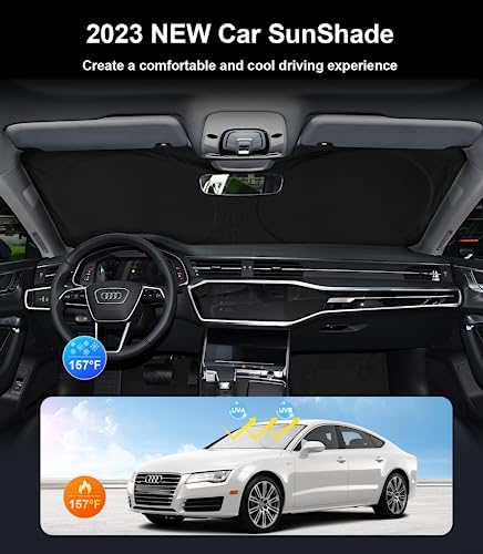 Custom Sunshade Windshield Sun Shade for 2018-2023 2024 2025 2026 Audi Q5 Q8 SUV Accessories Front Window Shades Cover for Windshield Sun Visor Screen Foldable 2 Layers 210T Protector Blocks UV Rays - Image 2