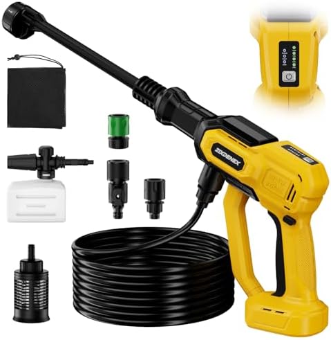 Cordless Portable Washer for Dewalt 20V Battery, 1000 PSI Portable Handheld Washer with Brushless Motor, 6-in-1 Nozzle, 3 Level Adjustable for Car Yard Fence Wall Clean (Battery Not Included) by Unknown