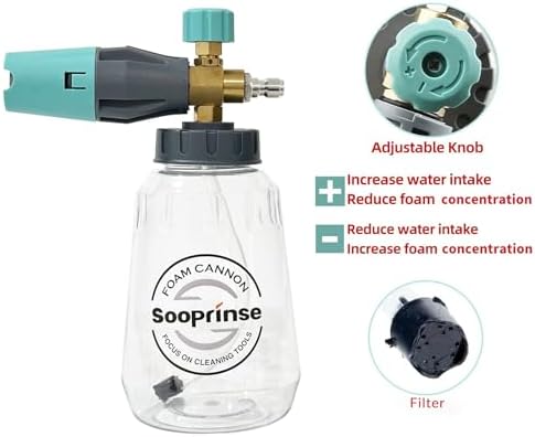 Sooprinse Short Pressure Washer Gun With Foam Cannon, High Pressure Snow Foam Lance, 1/4 Inch Quick Connector, Power Washer Blaster, Car Wash Mitt, 3000 PSI, 1 Liter - Image 4