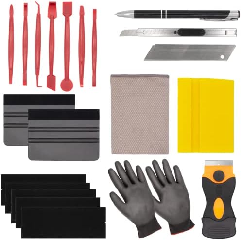 Spanno Vinyl Wrap Tools Kit Window Tint Kits for Automotive, Include Pro Wrapping Squeegee, Plastic Scraper, Felt Squeegee, Vinyl Wrap Gloves, Cleaning Cloth, Rubber Waterblade and Utility Knife by Spanno