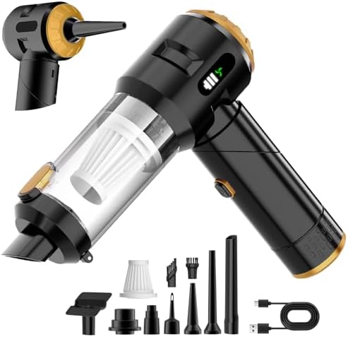 Wansimoo Handheld Car Vacuum Cleaner,25000PA Strong Cyclonic Suction Foldable Mini Vacuum Portable Cordless with Digital Display and One Touch Dust Removal for Car, Home, Office, Kitchen (Gold) by WANSIMOO