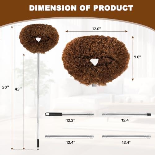 Ceiling Fan Cleaner Duster Reusable Microfiber Ceiling Fan Blade Cleaner Removable Duster with Extension Pole Adjusts 13 to 49.7 Inch for Cleaning Walls Bookshelves Furniture Door Window Top (Brown) - Image 6