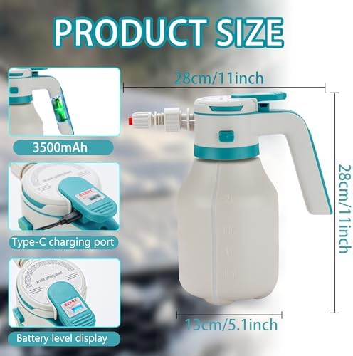 Electric Foam Sprayer Car Wash, 0.5Gallon 2L Rechargeable Battery Power Display Auto Pressure Foamer Spray Bottle, 2 Nozzles Mode Spray - Image 4