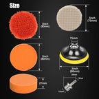 Drill Polishing Kit for Car, 3''(80mm) 32Pcs Car Foam Buffing Pads, Wool Pads Drill Buffing Pad, Wax Buffer Polisher Attachment with 5/8-11 Thread Backing pad & Adapters - Image 2