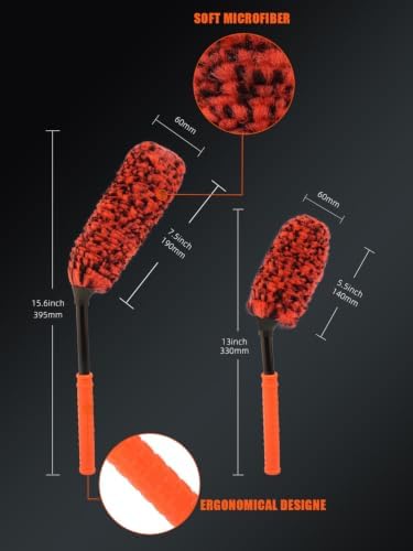 SPTA Angled Car Wheel Brush Set, 2Pcs Car Detailing Cleaning Brush Synthetic Wool Rim Cleaner Brush, Flat Spoke Brush, Metal Free Rim Tire Detail Brush, Remove Brake Dirt Behind Your Rim Accessories - Image 2