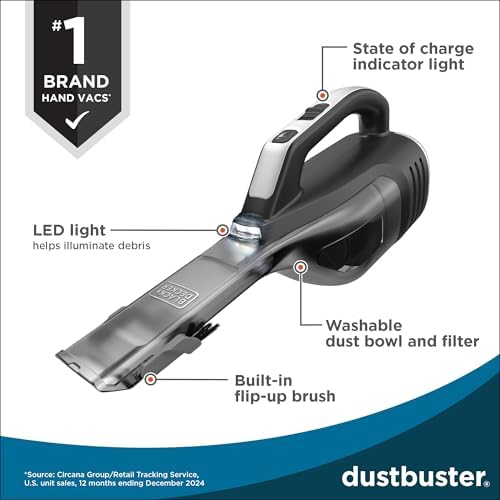 BLACK+DECKER Dustbuster Reveal Handheld Vacuum Cordless, Car Vacuum Portable Cordless, LED Light, Long Run Time, Rechargeable Lightweight Dust Buster, Includes Crevice Tool, Charging Base (HLVD320B42) - Image 3