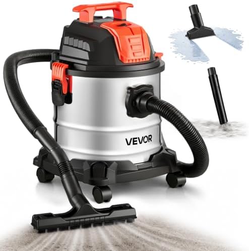 VEVOR Shop Vac, 5.8 Gallon Wet Dry Shop Vacuum, 4 Peak HP with One-Button Self-Cleaning, Dual-Filter, 900W Input Power, 1.25in x 7ft Hose, 9.8ft Cord, Metal Tank for Jobsite, Workshop, Garage, Home by VEVOR