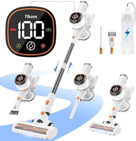 Tikom V500 Cordless Vacuum Cleaner for Home, 40000Pa/450W Stick Vacuum with LED Touch Screen, Charging Wall Dock, Anti-Tangle, Lightweight Handheld Vacuum for Pet Hair, Hard Floor, Carpet by Tikom